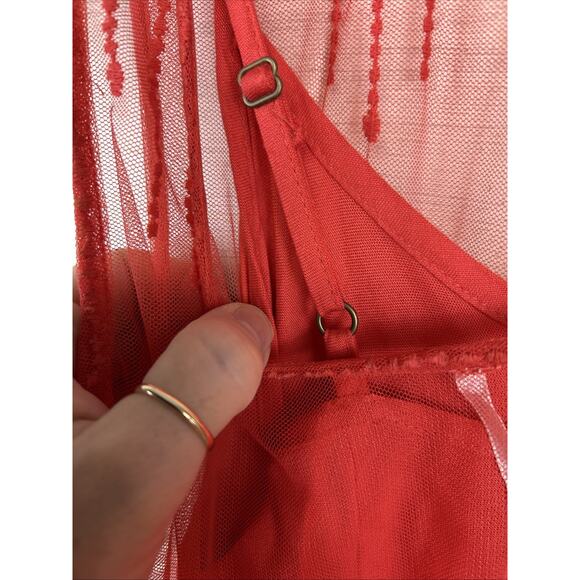 Free People Red Lace Sheer Slip Dress XS – Boho Party / Date Night Look - Picture 6 of 12